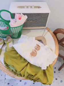 Bộ Áo Ren Tay Bay + Quần Bí Ngô Dễ Thương Thời Trang Mùa Hè Phong Cách Hàn Quốc Cho Bé Gái