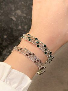 Silver Crystal Womens Bracelet Elastic Green Sapphire Simple Ring Bracelet Fashion Jewelry New Arrival Hand Chain Accessory