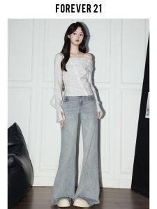 Forever 21 Low Waist Bell Bottom Jeans Womens Slim Fit Casual Low Rise Denim Pants Spring Autumn Fashion Trend Blue Jeans