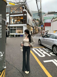 Liuu Casual Style Micro Flared Pants Womens High Waist Polyester Fiber Long Trousers Leg Lengthening Slimming Autumn Fashion