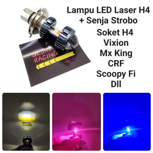 Lampu Depan Motor H4 Laser Hi Low Putih Kuning + Senja Pink Biru Strobo Variasi