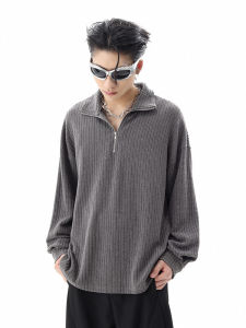 American Idle Style Cleanfit Sweater Mens Fancy Half Zipper Stylish Fried Street Knitwear Couple Sweatshirt