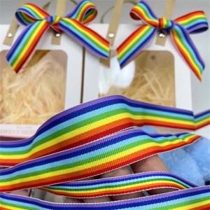 10/15/20/25mm 1meter Rainbow Stripe Printed Grosgrain Ribbons cartoon Ribbon DIY Handmade Clothing Hair Shoes Accessories