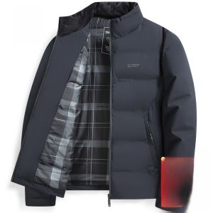 ROMON | Thickened Cotton Jacket Stand Collar Mens Warmth Winter Fashion Urban Style Long Sleeve Short Length Zipper Closure Fauna Pattern