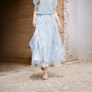 XIANGYING | Chân Váy A-line High Waist Xanh Phát Sáng