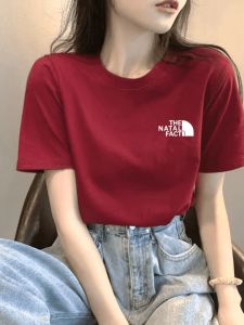 Summer New Retro Red Short Sleeve Cotton T-Shirt Womens Versatile Basic Style Small Size Hong Kong Style INS Trendy Top