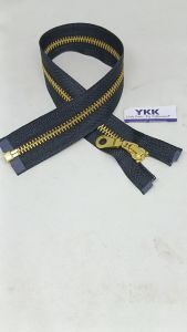 Resleting Zipper YKK 35 cm Atau 14 inch Hitam Gold Emas Type Gigi Besi Slider Oval Model Set Open End Harga Per Biji