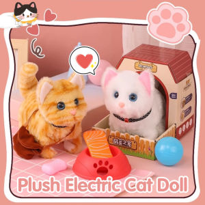 Electric Plush Cat Doll Soft Walkable Robot Cat Simulation Barking Stuffed Cat Toy Children Gift