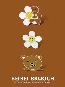 Cartoon Bear Flower Chest Pin Smiley Face Sun Flower INS Personalized Metal Badge for Students Clothing and Bags