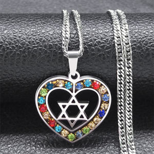 Hexagram Heart Shape Necklace for Women Men Silver Color Stainless Steel Jewish Star of David Necklace Jewelry collares N6474S02