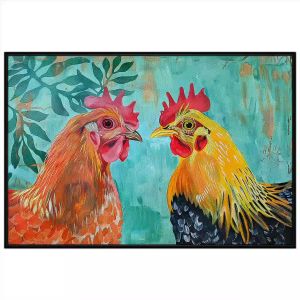 Tranh uyên ương phong thủy gà trống và gà mái cầu hạnh phúc tài lộc viên mãn.Tranh treo tường dán tường.CGI-1003
