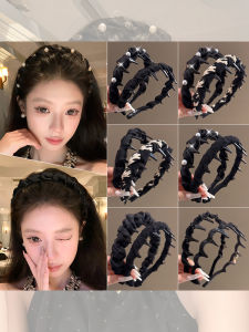 NING ZHOU | Rhinestone Pearl Wave Anti-Slip Headband Black