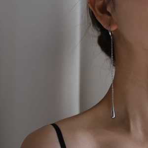 Cool Sweet Style Cyber Punk Large Teardrop Smooth Long Tassel Hook Earrings Titanium Steel Non-fading Fashion Jewelry Accessories