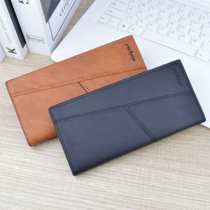 Long Thin Soft Leather Wallet for Men Multi-Card Slot Fashion Splicing Suit Bag Business OL Style Polyester Lining Youth Wallet