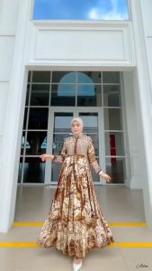BROWN DRESS GAMIS TWILL RAYON CANDI MEKAR GAMIS BATIK CAP PEKALONGAN