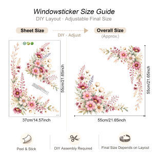 Watercolor Pink Wildflower Corner Mirror Decal - Peel Stick Removable Floral StickerNo ResidueDecor for Bathroom Vanity Mirror