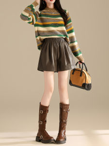 High Waist PU Leather Shorts Womens Loose A-Line Wide Leg Boot Pants Comfortable Lightweight Korean Style Commute Pants