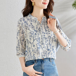 DAIXIANGFEIZI | Áo Blouse Chiffon Hoa Văn Dành Cho Phụ Nữ Elegante Tay 3/4