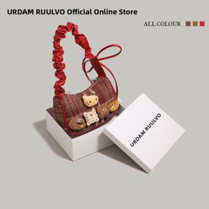 URCDN RDALVO | Vintage Red Plaid Cartoon Fluffy Crossbody Clutch