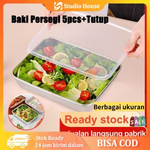 Nampan Stainless Persegi Tebal Baki Kotak 5pcs / Tray Loyang Kue Kotak / Baking Tray Baki / Kotak Wadah Saji Makanan Stainless Tebal Kuat/ Dengan penutup debu
