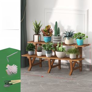 Rust-resistant Real Wood Staircase Plant Stand Indoor Multi-layer Space-saving Green Ivy Succulent Plant Stand Living Room Floor-standing