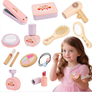 Wooden Cosmetics Toy Set Girls Play House Toys Simulation Lipstick Eye Shadow Nail Paint Toys Pretend Makeup Role-playing Game
