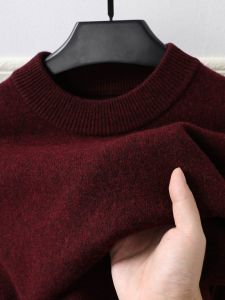 เสื้อสเวตเตอร์ถักผ้าขนสัตว์ 100% เส้นใยขนสัตว์สำหรับผู้ชาย สีแดง คอปกสูงครึ่งตัว อบอุ่น แฟชั่นฤดูหนาว เสื้อชั้นในถัก