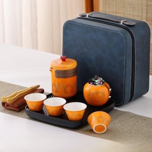 Portable Simplistic Travel Kung Fu Tea Set with One Pot And Six Cups for Office And Home Use Outdoor Ceramic Tea Brewing Set