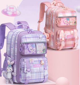 Schoolbag For Kids Girls Backpack Aesthetic Cute Plaid Primary School Student Cartoon Grade 1-6 Super Lightweight Large Capacity Christmas gifts