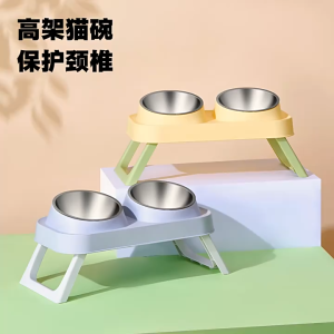 Cat Bowl Dog Bowl Stainless Steel Double Elevated Foldable Neck Protecting Non Slip Pet Food Water Dish