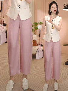 MEITESIJIAONU | Lightweight Pink Tencel Linen Pants Thin