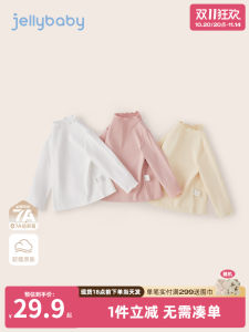 Antibacterial Long Sleeve High Collar Childrens T-Shirt for Girls Suitable for Ages 2-9 Comfortable Breathable Cotton Blend