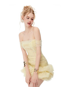 Elegant Luxurious French Style Off-shoulder Waist-cinched Gown