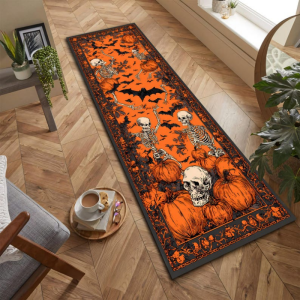 VIKAMA Vintage Cam Halloween Bộ Xương Bí Ngô Bát Thảm Chống Trơn Trượt Có Thể Giặt Polyester Cho Nhà Bếp Hành Lang Lối Vào Nông Trang Trang Trí Nhà Cửa