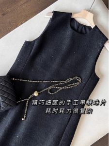 French Style Loose Fit Woolen Vest Dress Womens Sleeveless Slimming Autumn Winter New Arrival Small Fragrance Wind Casual Dress