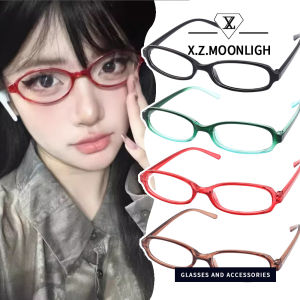【 X.z.moonligh】แว่นตากรอบแว่นตาเรียบทรงสี่เหลี่ยมแคบขนาดเล็กแฟชั่นย้อนยุค Yk2สำหรับผู้หญิงแว่นตาแบนเฉพาะกลุ่ม