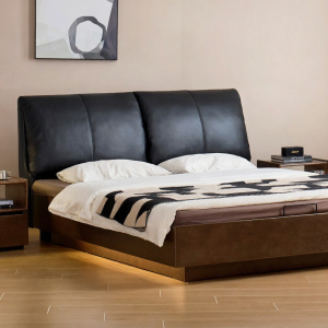 WEISHA | Suspended Design Real Leather Soft Back Box Bed with Storage
