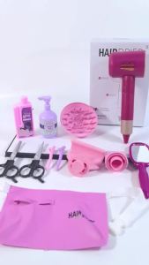 Kids Beauty Salon Set with Pretend Hair Dryer Girls Simulation Hair Styling Makeup Toy for Pretend Play Gifts for Little Girls