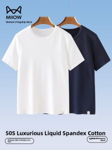 Miiow | White Womens Short Sleeve T-Shirt Pure Cotton Loose Fit American Style Simple Design Summer Inner Wear Casual Commute Style