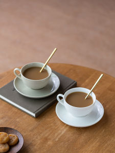 Elegant Minimalist Ceramic Coffee Cup Set High End Female Style Hand Drawn Illustration Chinese Style Spoon Included