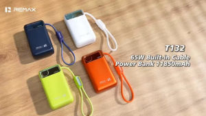 REMAX T132 PD65W 11850mAh Self-Corded Type-C Landyard Mini Powerbank Digital Display Fast Charging Power Bank - CCC