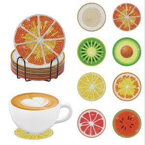 8-piece DIY fruit diamond art coasters and cup holders wooden coasters for living rooms offices bars and restaurants