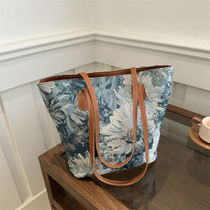 Retro Double-Sided Embroidered Canvas Shoulder Bag for Women Casual Large Capacity Tote Bag Trendy 2024 New Style Youth Friendly