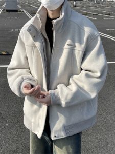 SUODUN | Layered Design Wool Jacket Male Autumn Winter American Style Stand Collar