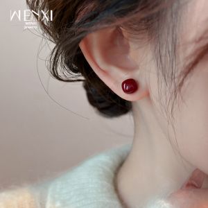 WENXI | Bông Tai Thời Trang Hạt Ngọc Trai Đỏ Độc Đáo