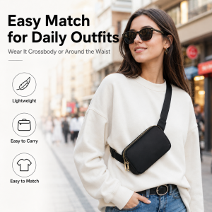Double Layer Waist Bag Lightweight Crossbody Bag Adjustable Strap Waterproof Fanny Pack for Travel Hiking Daily Commute