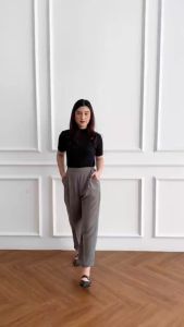 YUNA Celana Baggy Pants Wanita Bahan Premium Jumbo Pinggang Karet By Klaya