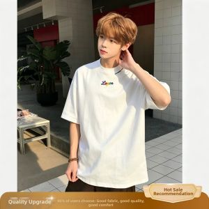 ZHUOCAN | Summer Mens 3/4 Sleeve T-Shirt Black Embroidery Small Collar