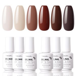 Coffee Gel Nail Polish 6 Colors Set Brown Milky White Beige Solid Kit Cat Eye Nail Art DIY Salon Manicure 2026 New Arrival