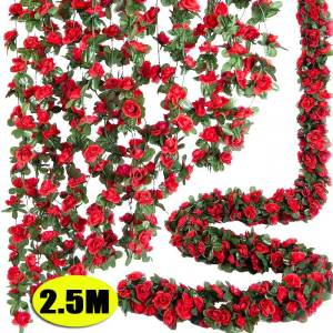 2.5m Rose Artificial Silk For Wedding Garland Fake Plant Flowers Vine Home Room Wedding Wall Hanging Garden Arch DIY Decoration